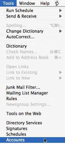 Click on the Tools menu and select Accounts.
